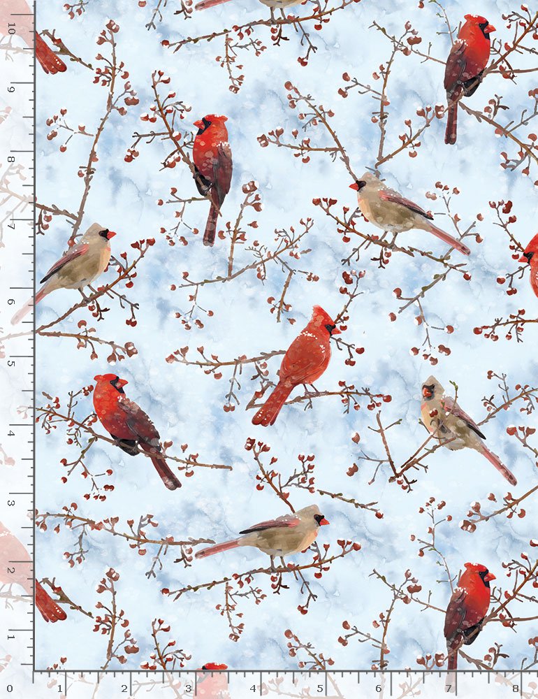 Cardinal Bird - Little Ocean Blue Studio - Fabric By The Yard - 100% Cotton - CD1217