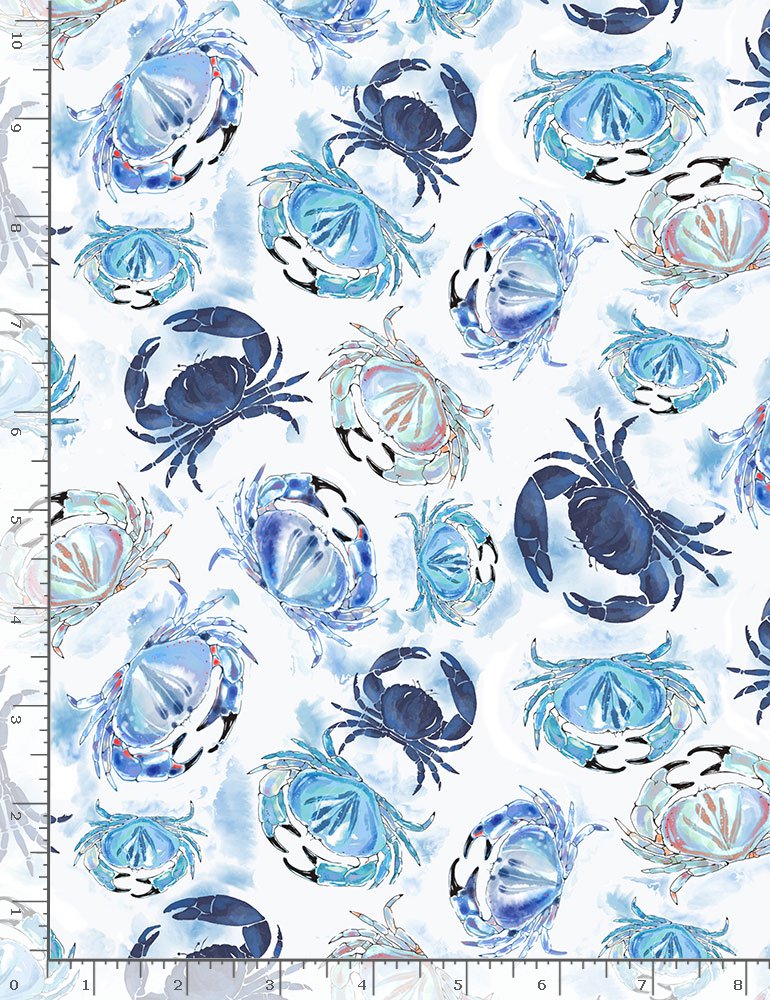Crabs - Little Ocean Blue Studio - Fabric By The Yard - 100% Cotton - CD1302
