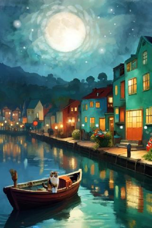 Cat in the Moonlight - Illustrated Print by Thomas Little