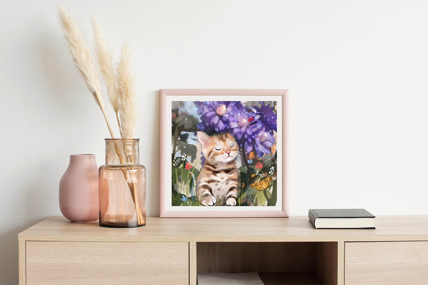 Catnap Under the Flowers - Illustrated Print by Thomas Little