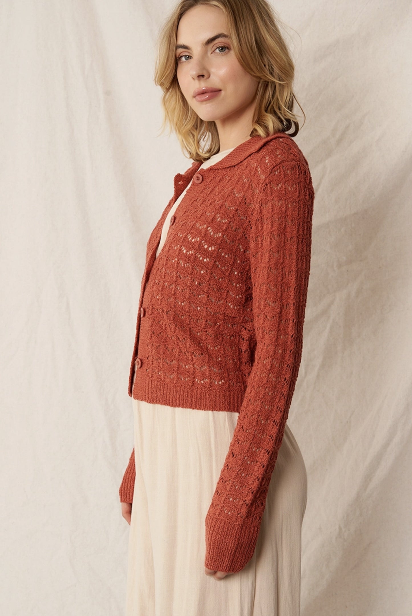Collared Knit Button Down Sweater Top - by En Creme®