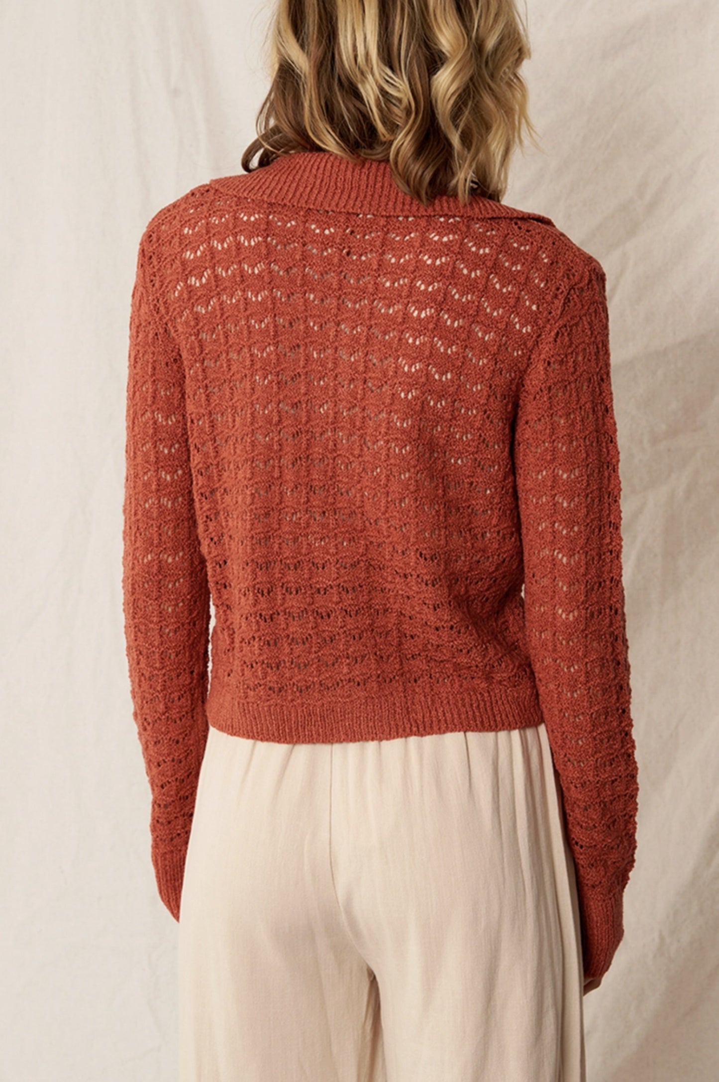 Collared Knit Button Down Sweater Top - by En Creme®