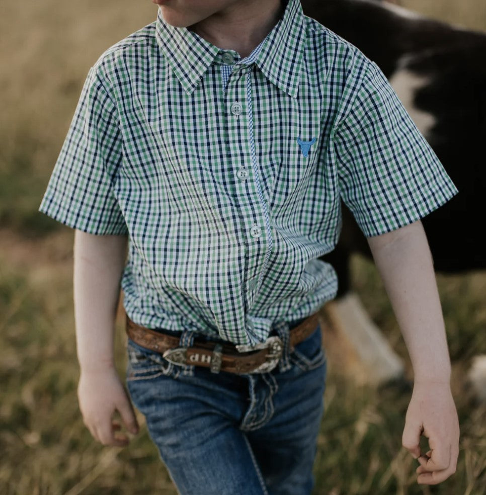 Colton - Fresh Green & Blue Gingham Short Sleeve Shirt - Baby & Toddler
