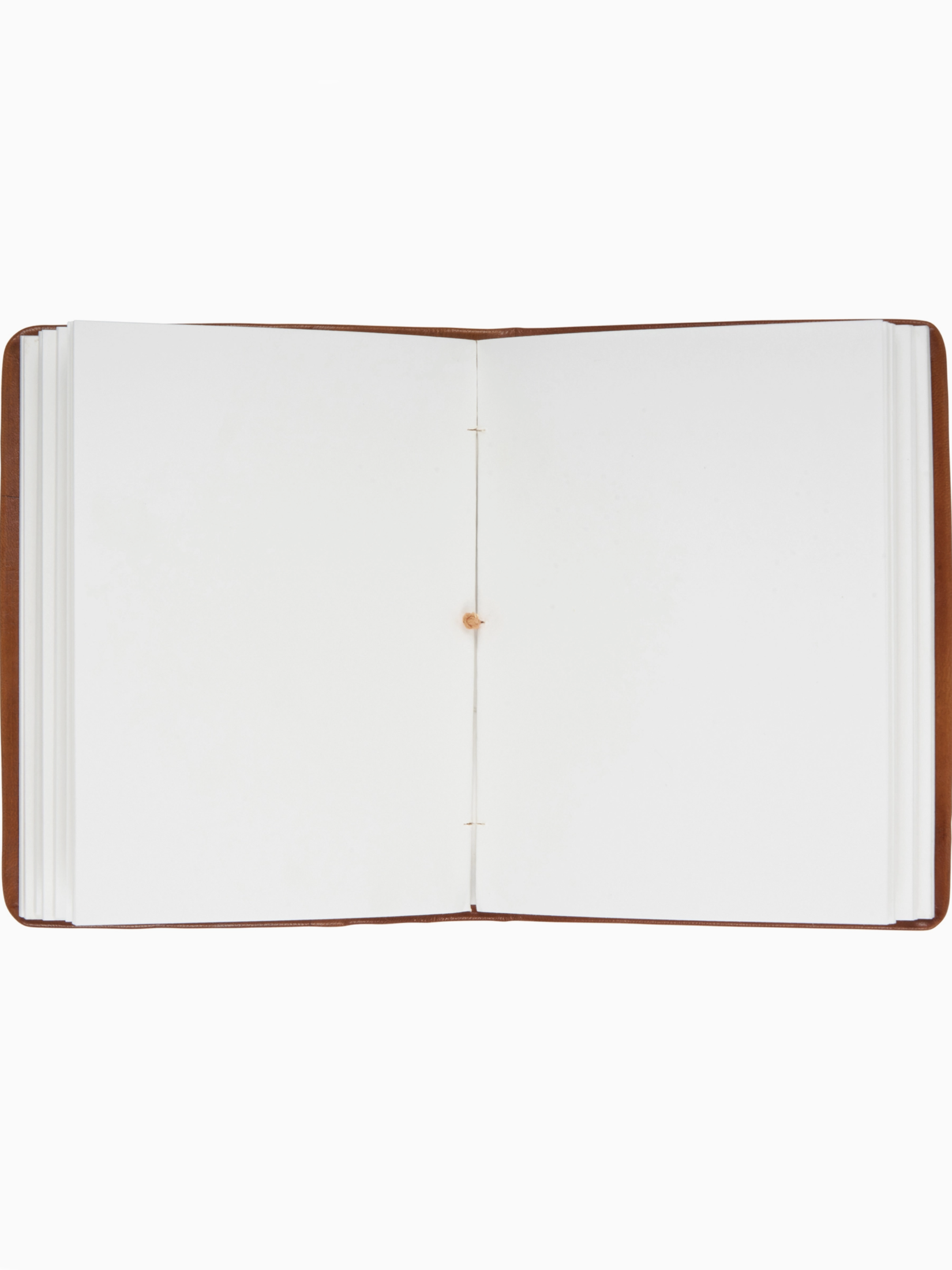 Open notebook with blank pages on a white background