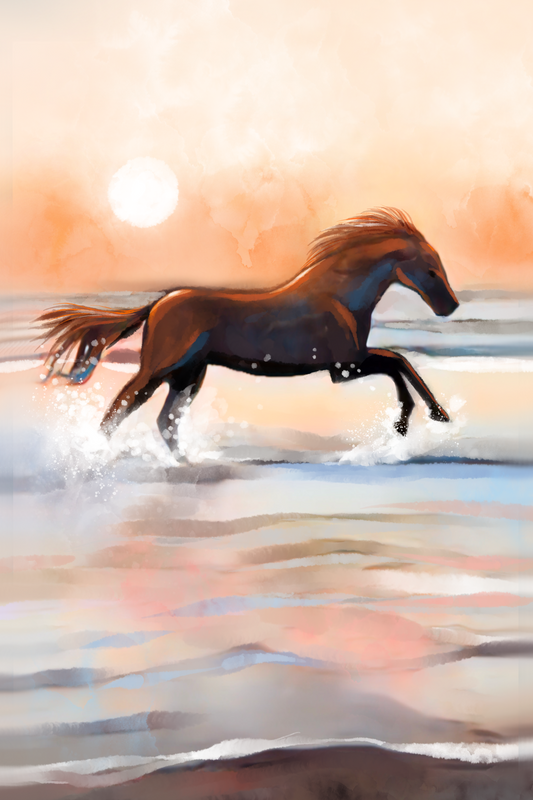 Cooper Horse In The Surf - Illustrated Print by Thomas Little