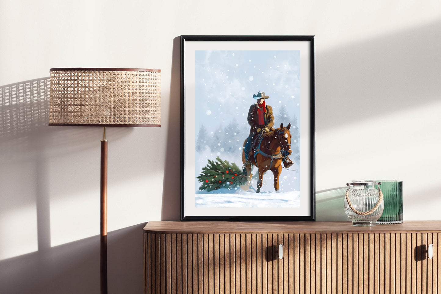 Cowboy Christmas - Illustrated Print by Thomas Little