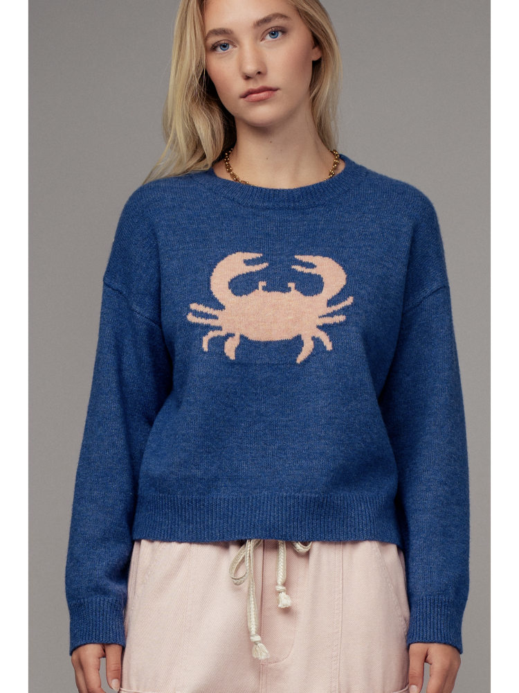 Crab Graphic Relaxed Knit Sweater - by Urban Daizy®