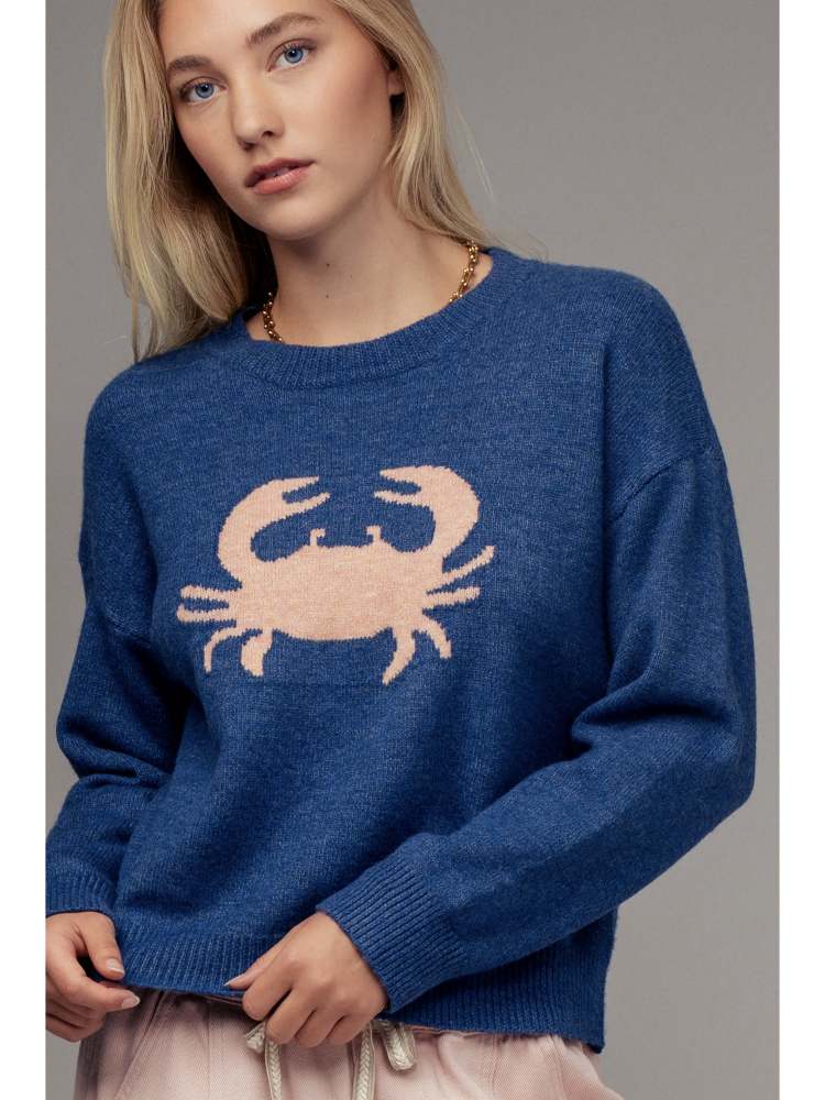 Crab Graphic Relaxed Knit Sweater - by Urban Daizy®