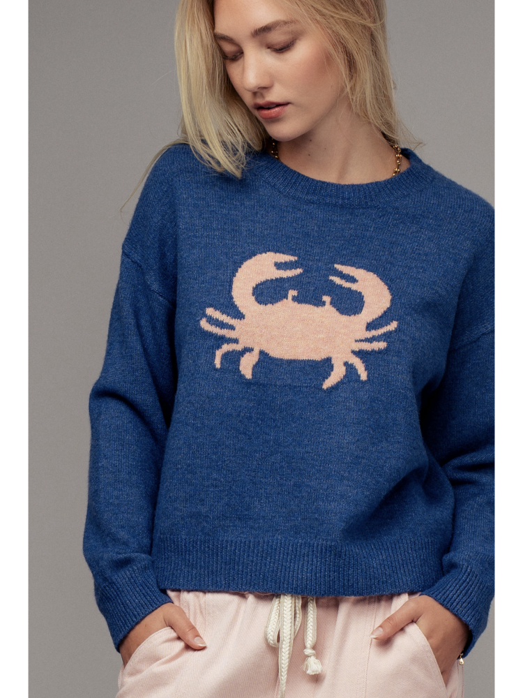 Crab Graphic Relaxed Knit Sweater - by Urban Daizy®