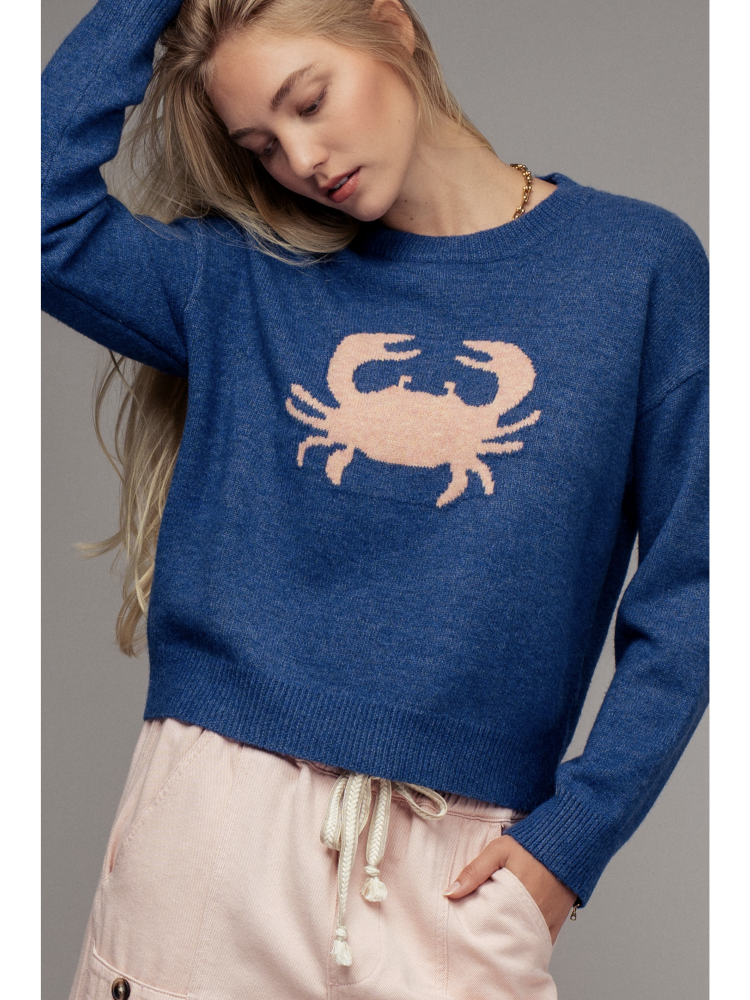 Crab Graphic Relaxed Knit Sweater - by Urban Daizy®