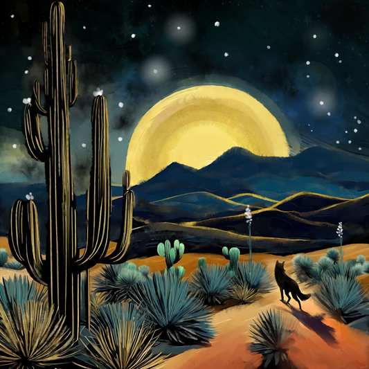 Desert Moonrise - Illustrated Print by Thomas Little