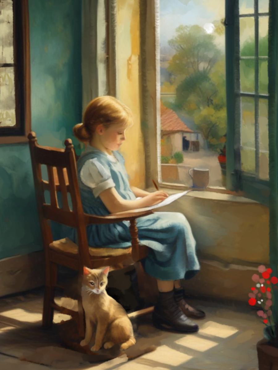 Drawing in the Afternoon Light - Illustrated Print by Thomas Little