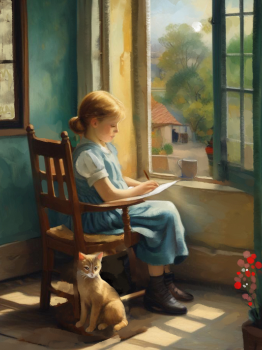 Drawing in the Afternoon Light - Illustrated Print by Thomas Little