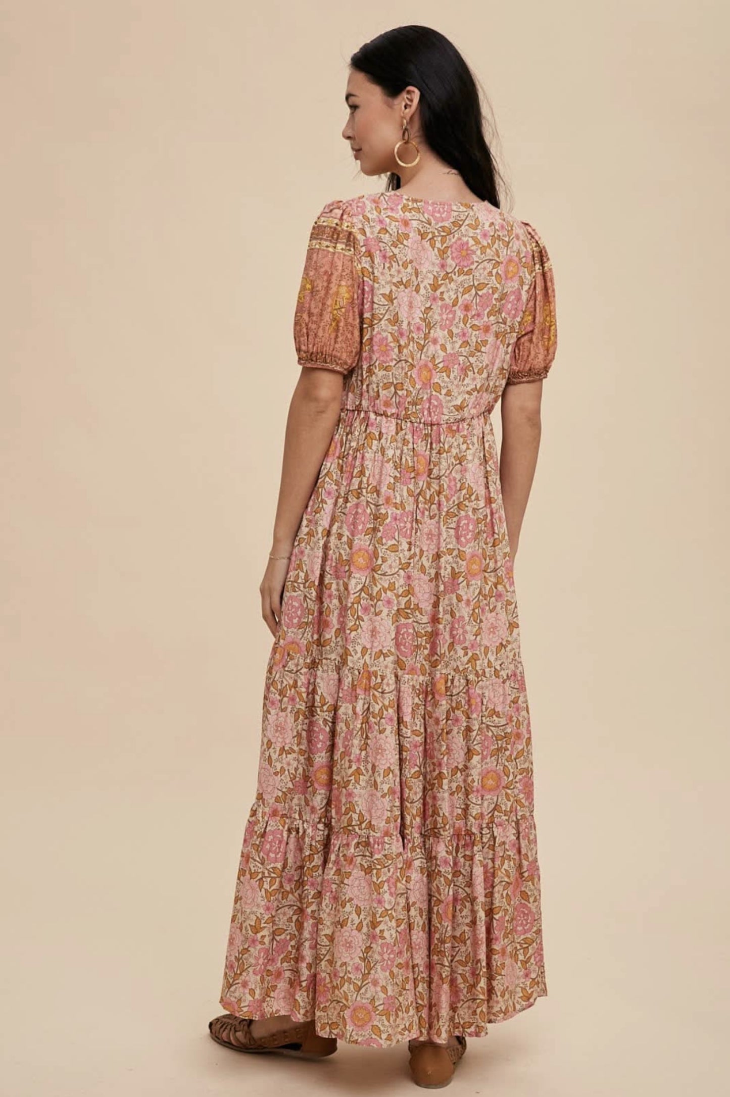 Dusty Rose Border Print Button Down Maxi Dress - By In Loom®