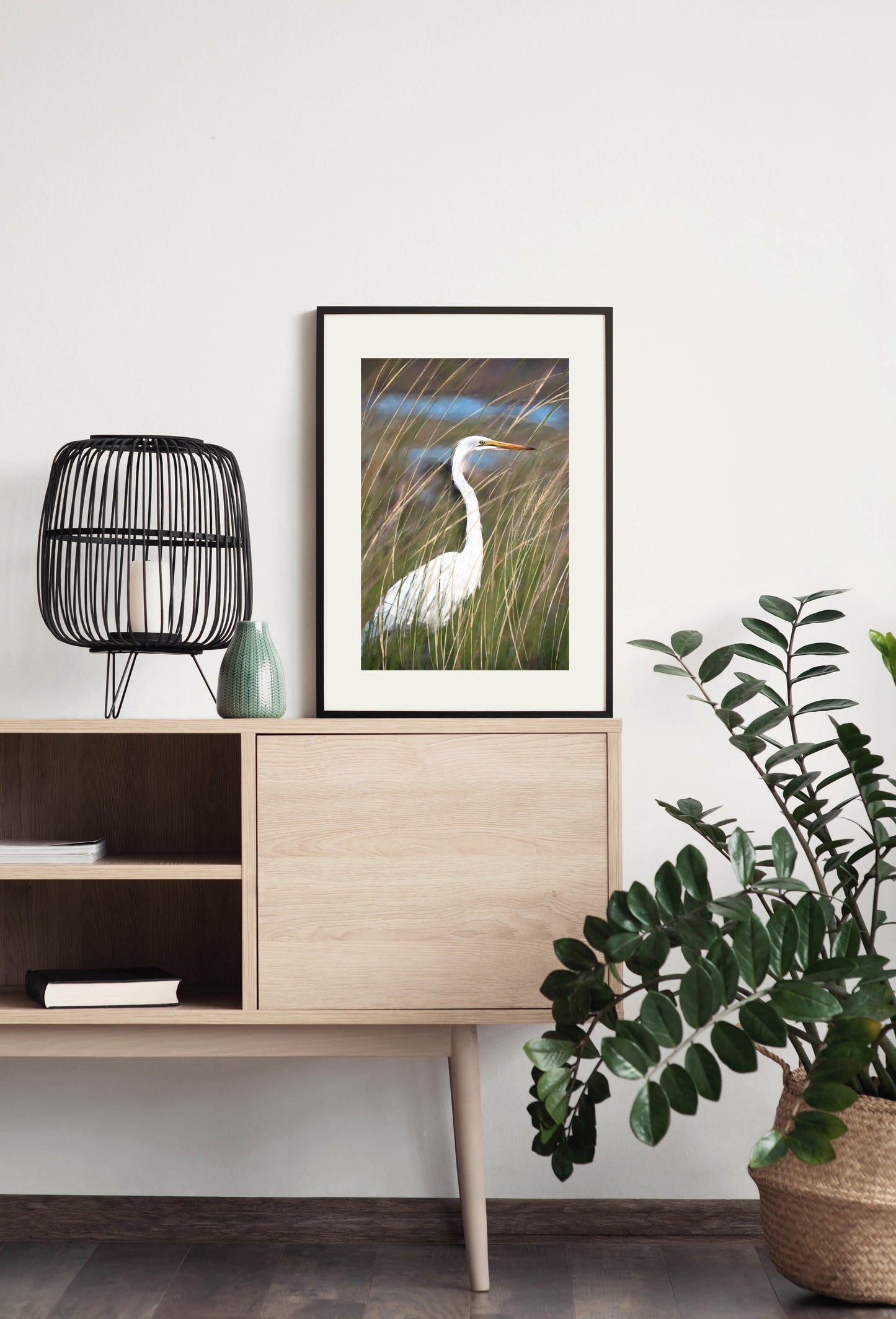 Egret in Tall Grass - Illustrated Print by Thomas Little