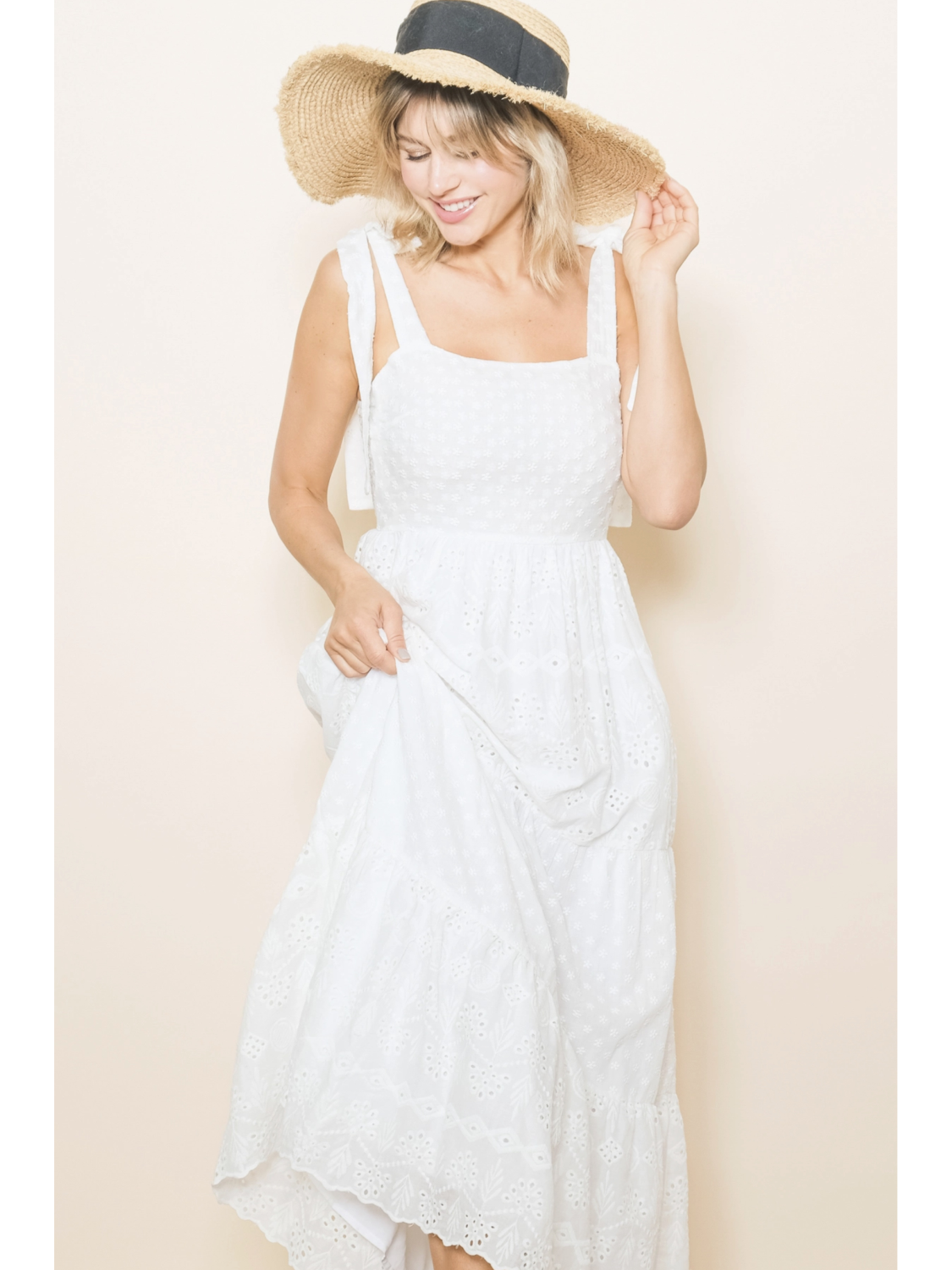 Embroidered Eyelet White Lace Maxi Dress with Lining - by Elloh Collection®