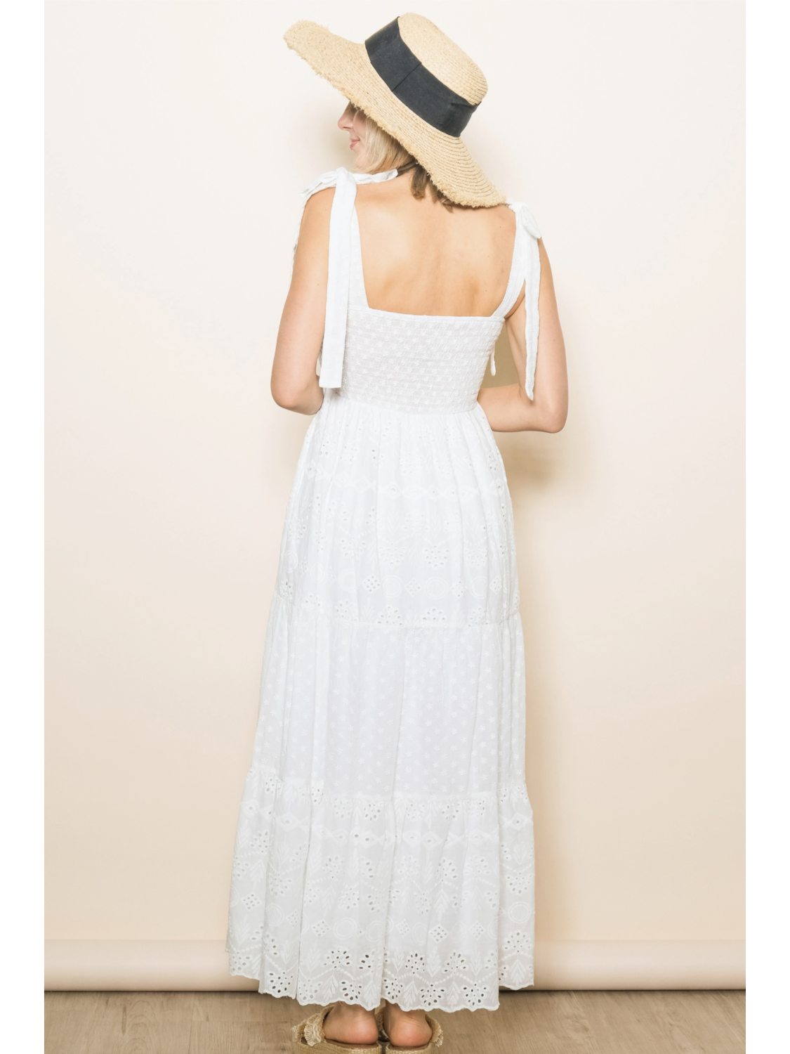 Embroidered Eyelet White Lace Maxi Dress with Lining - by Elloh Collection®