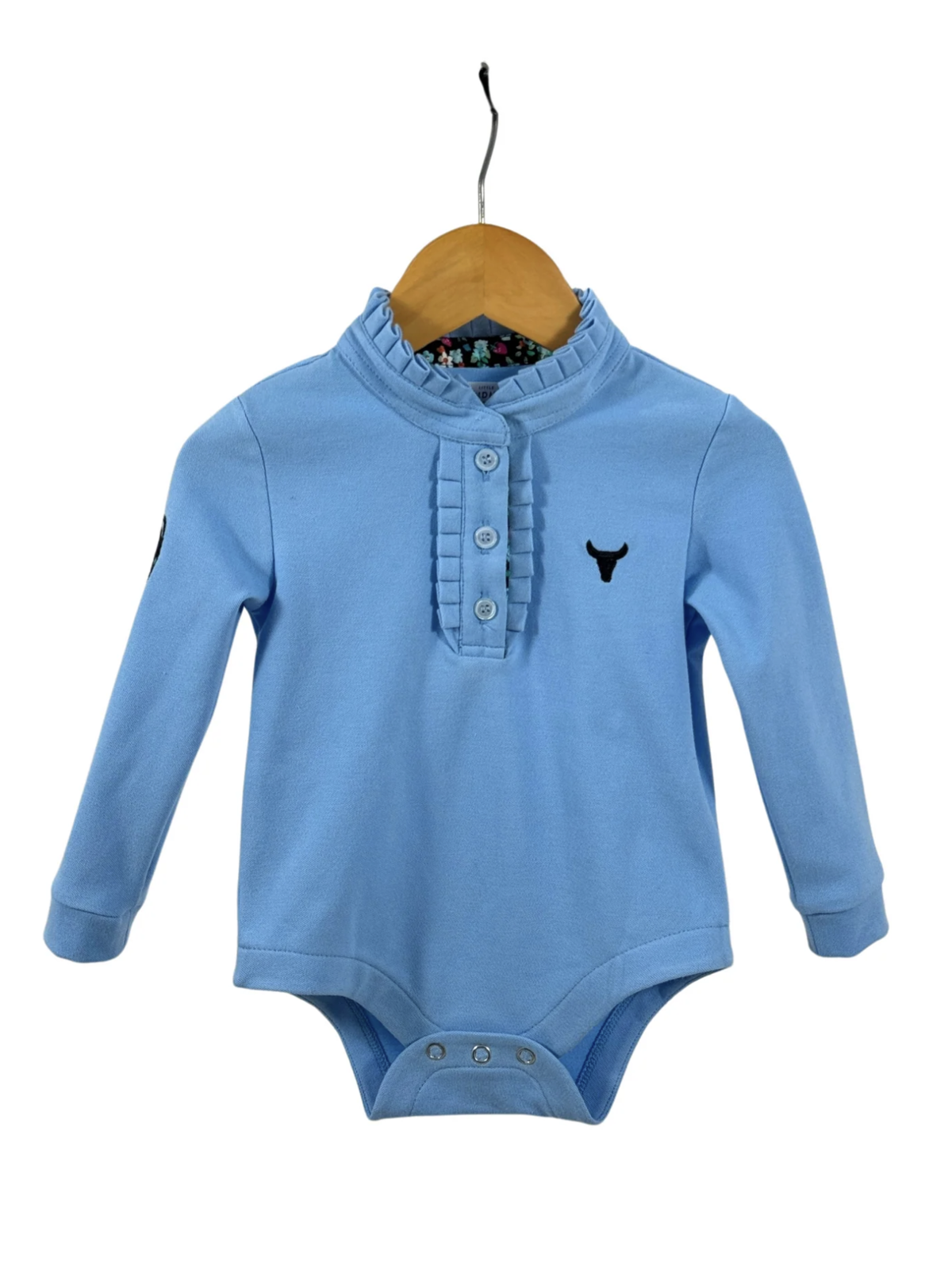 Emily Baby - Soft Baby Blue Contrast Long Sleeve Baby Polo Romper - Baby & Toddler