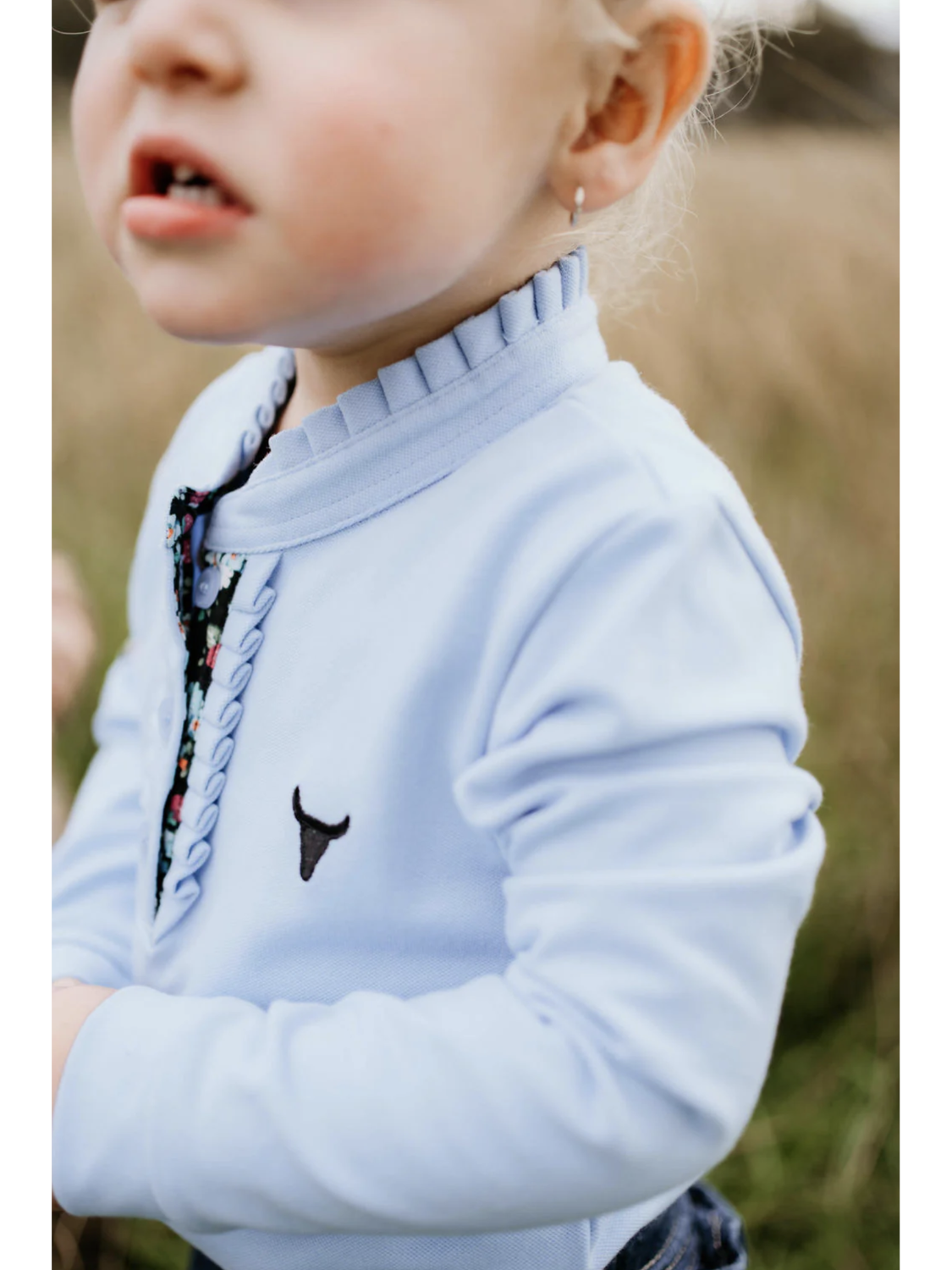 Emily Baby - Soft Baby Blue Contrast Long Sleeve Baby Polo Romper - Baby & Toddler