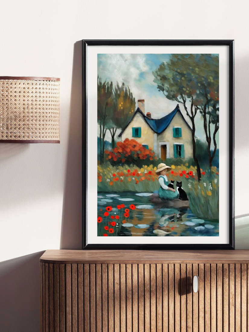 Whimsical painting with "Enjoy Today" text in a sun-drenched, painterly style with artisanal textures by @thomas.little.design.