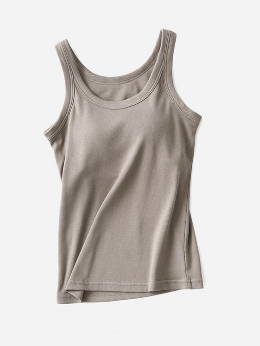 Essential Basic Rib Tank Top with Built in Bra (Coca color) - by Rosa Clothing®