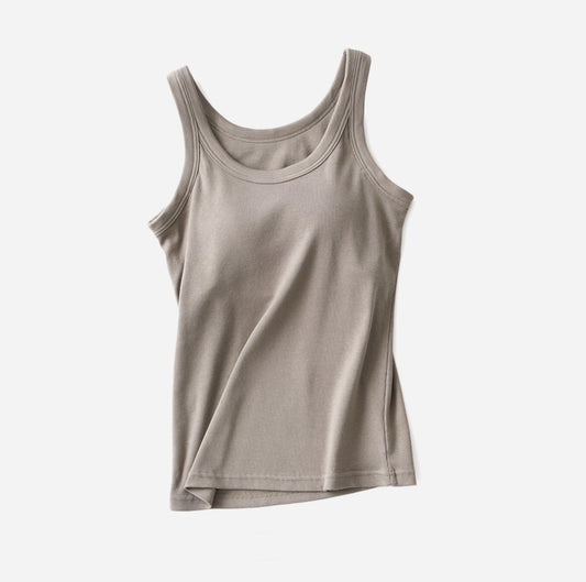 Essential Basic Rib Tank Top with Built in Bra - Brown color - by Rosa Clothing®