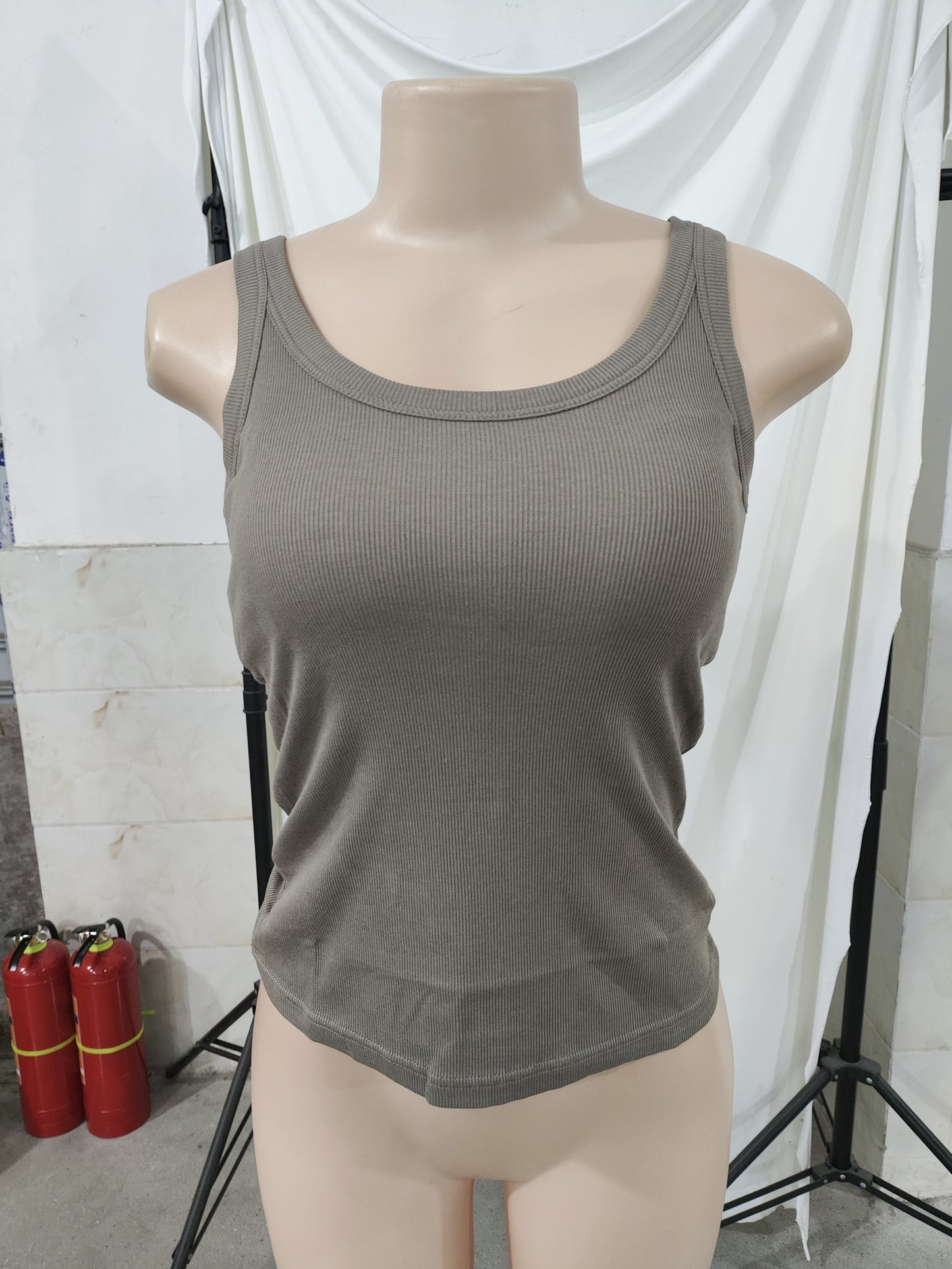 Essential Basic Rib Tank Top with Built in Bra - Brown color - by Rosa Clothing®