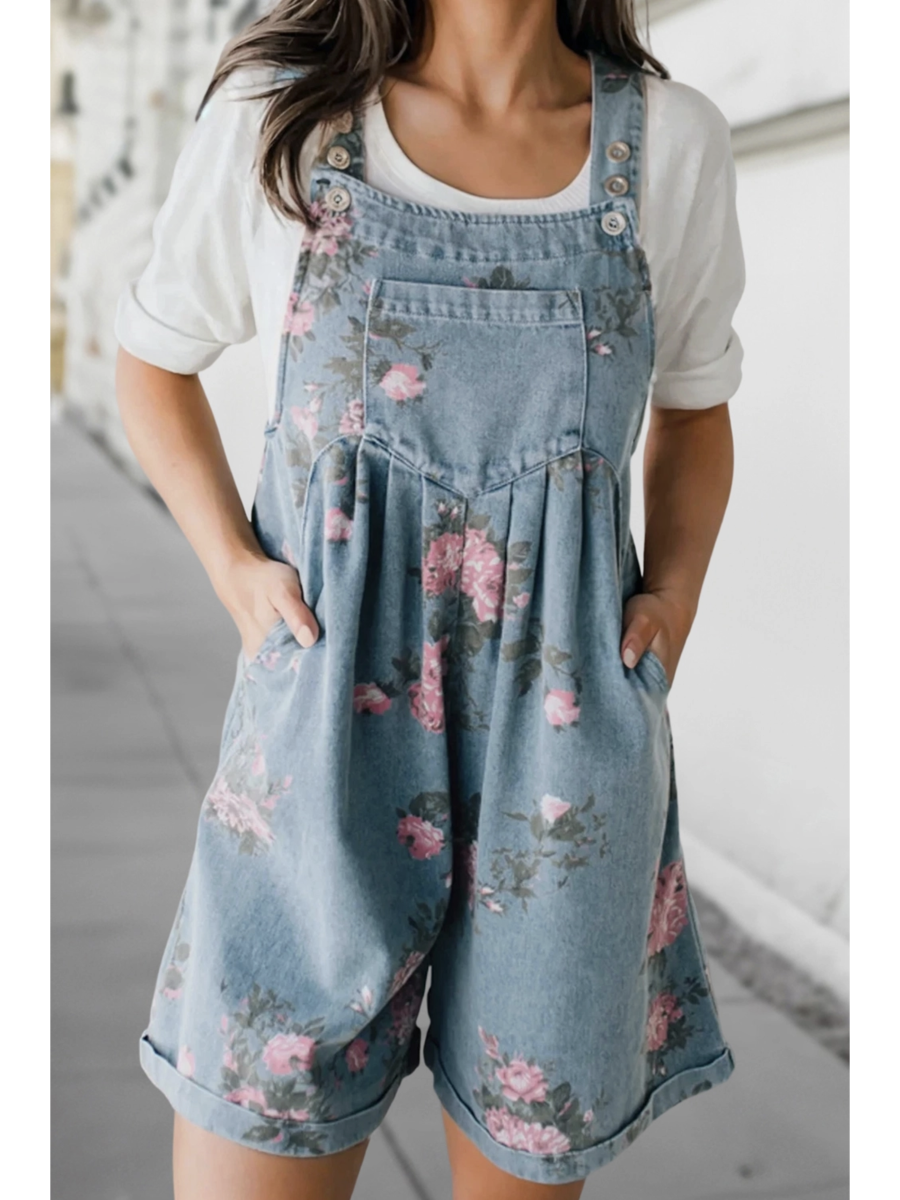 Floral Print Loose Fit Denim Romper - by Aapparella®