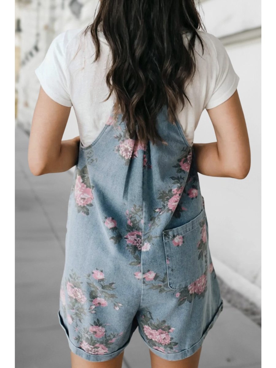 Floral Print Loose Fit Denim Romper - by Aapparella®