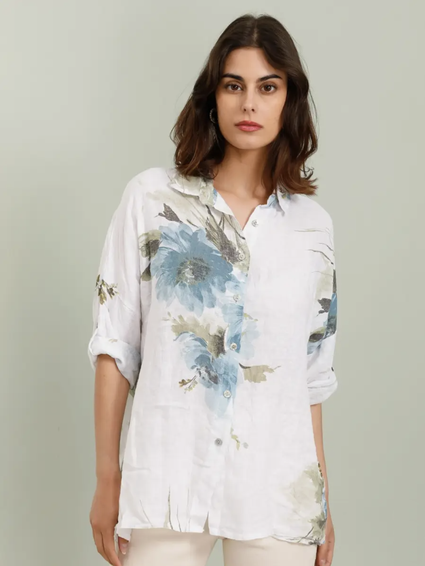 Floral Print Shirt in 100% Linen - By LEA & LUC®