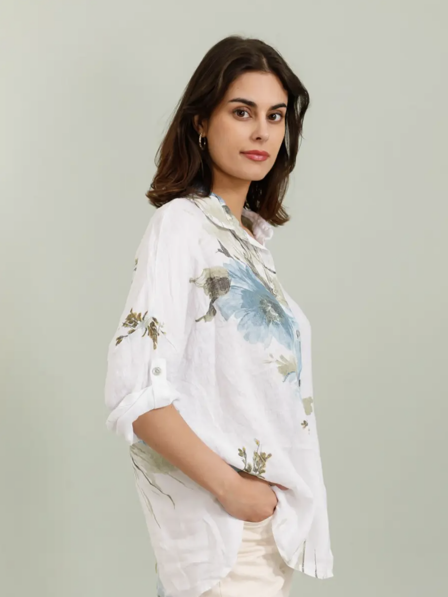 Floral Print Shirt in 100% Linen - By LEA & LUC®