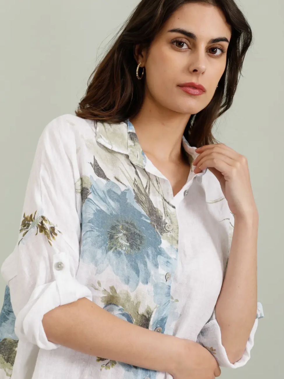 Floral Print Shirt in 100% Linen - By LEA & LUC®