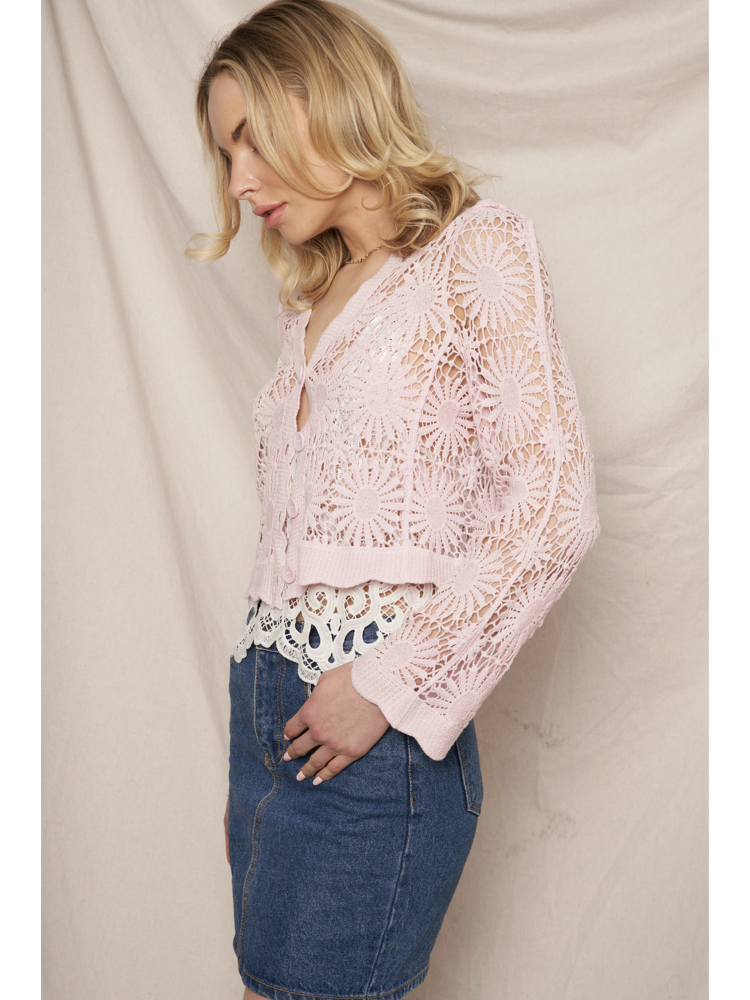 Flower Pattern Crochet Cardigan (Lilac color) - by En Creme®