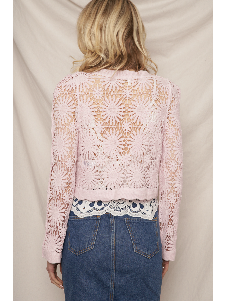 Flower Pattern Crochet Cardigan (Lilac color) - by En Creme®
