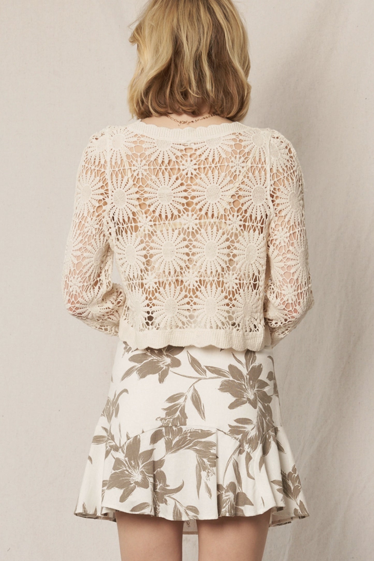 Flower Pattern Crochet Cardigan - by En Creme®