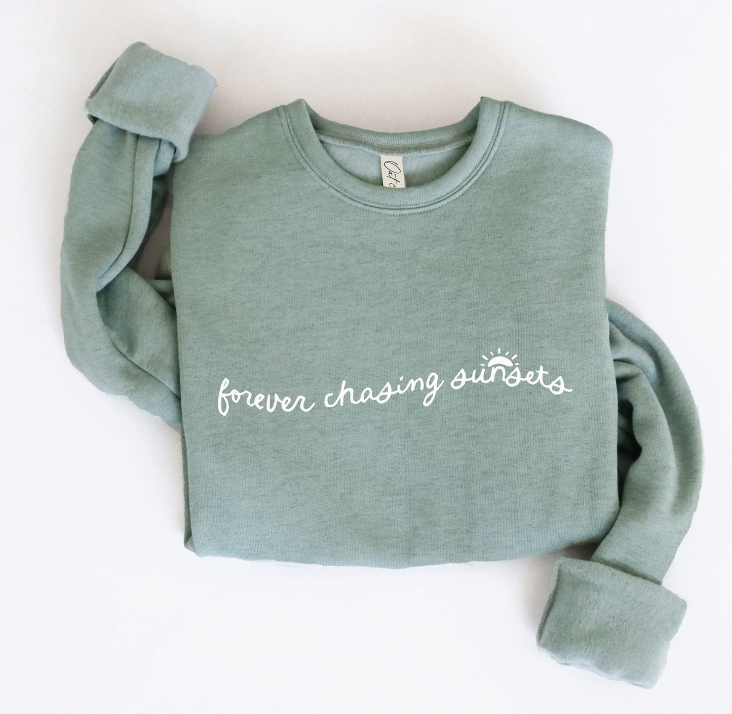 Forever Chasing Sunsets Graphic Sweatshirt (Dark Sage color) - by OAT COLLECTIVE