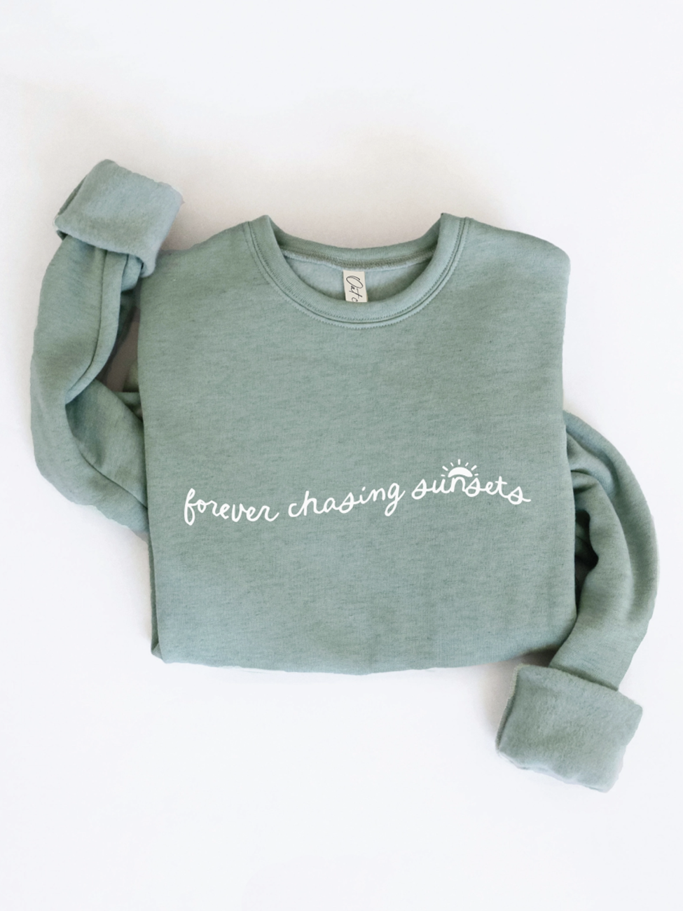 Forever Chasing Sunsets Graphic Sweatshirt (Dark Sage color) - by OAT COLLECTIVE®