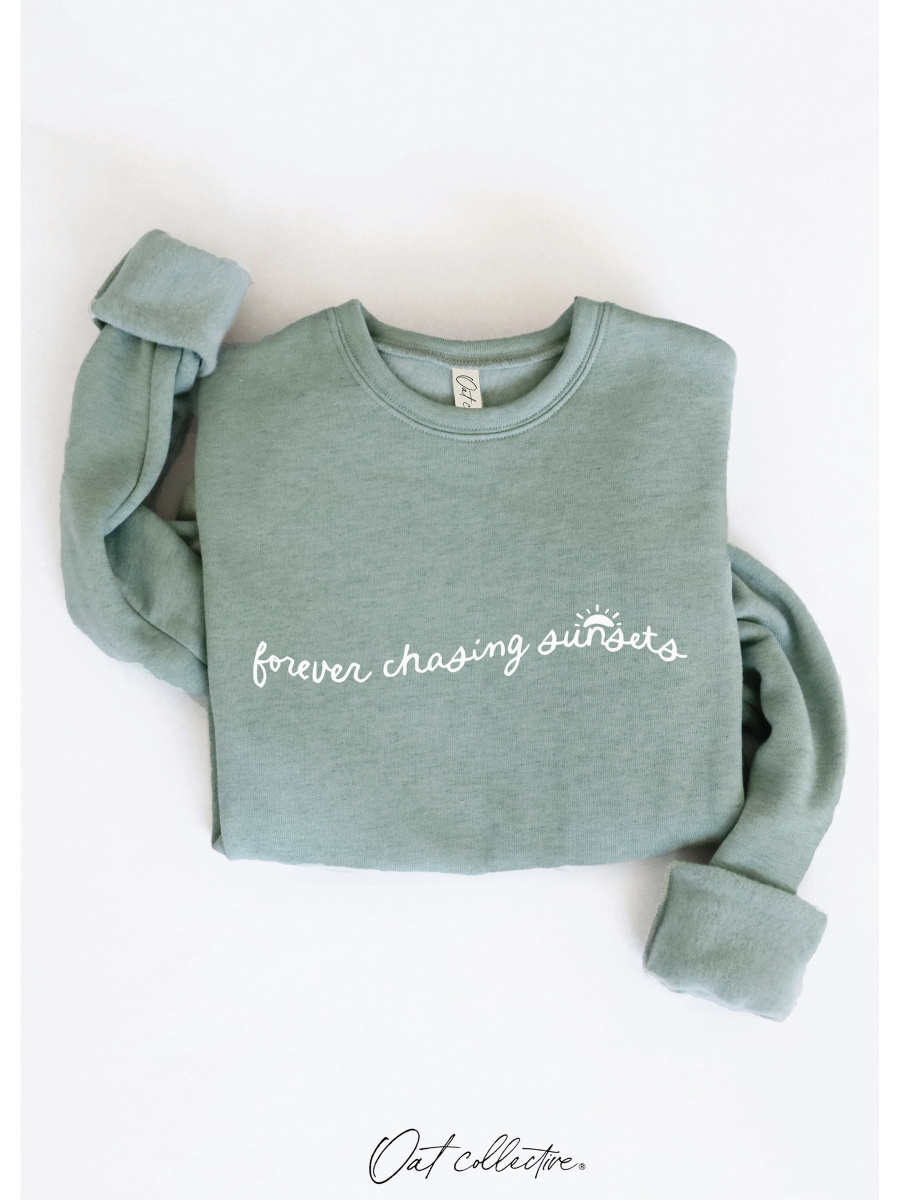 Forever Chasing Sunsets Graphic Sweatshirt (Dark Sage color) - by OAT COLLECTIVE®