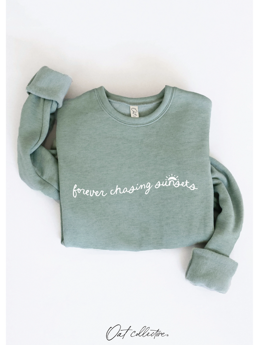 Forever Chasing Sunsets Graphic Sweatshirt (Dark Sage color) - by OAT COLLECTIVE®