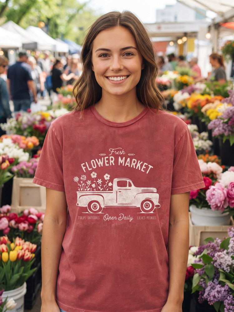 Fresh Flower Market Mineral Washed Graphic T-Shirt (Cardinal color) - by OAT COLLECTIVE®