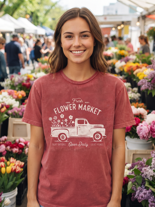 Fresh Flower Market Mineral Washed Graphic T-Shirt (Cardinal color) - by OAT COLLECTIVE®