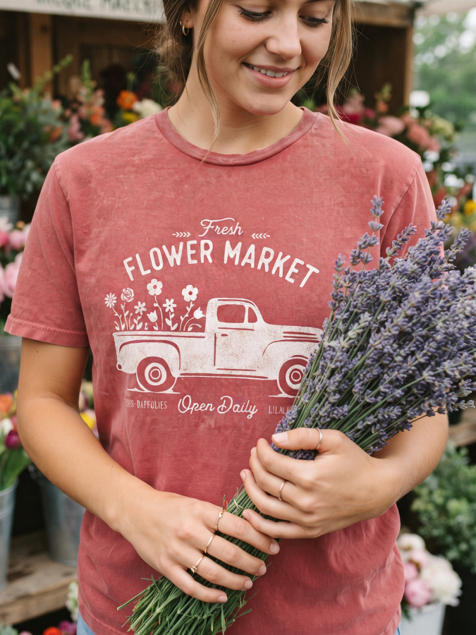 Fresh Flower Market Mineral Washed Graphic T-Shirt (Cardinal color) - by OAT COLLECTIVE®