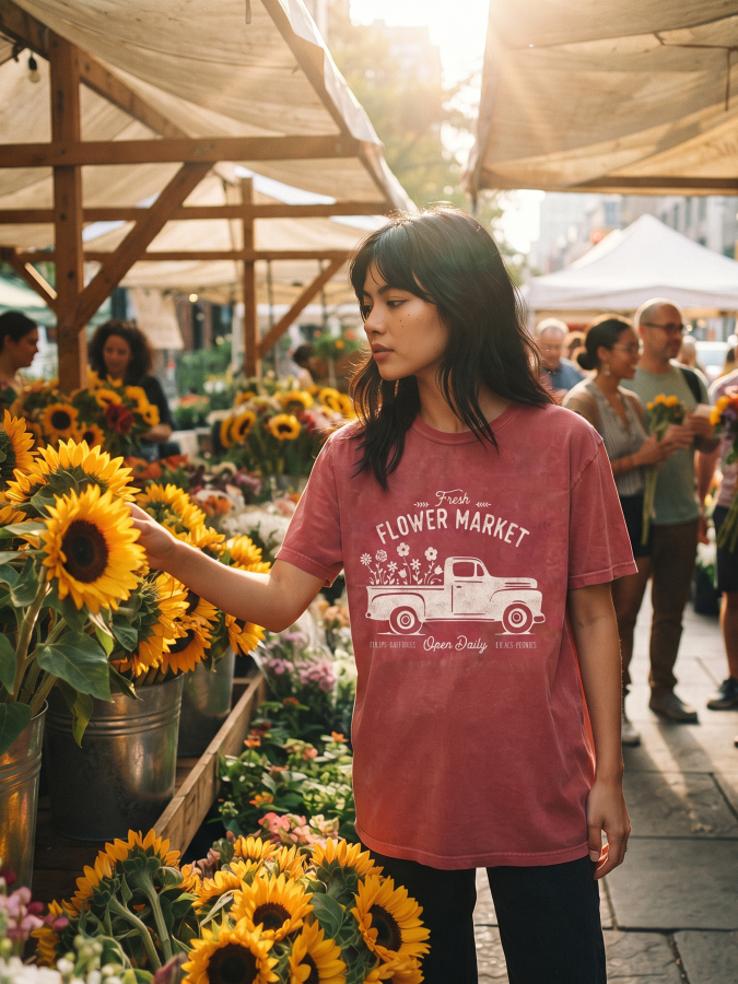Fresh Flower Market Mineral Washed Graphic T-Shirt (Cardinal color) - by OAT COLLECTIVE®