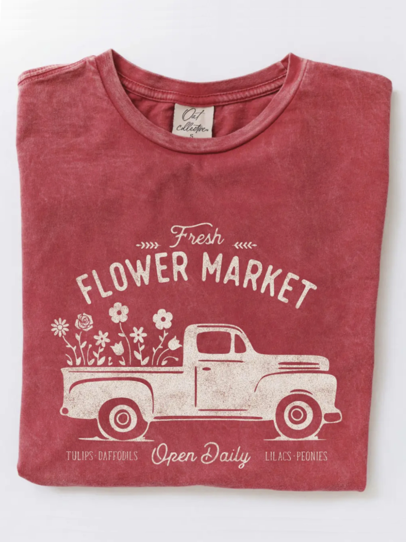 Fresh Flower Market Mineral Washed Graphic T-Shirt (Cardinal color) - by OAT COLLECTIVE®