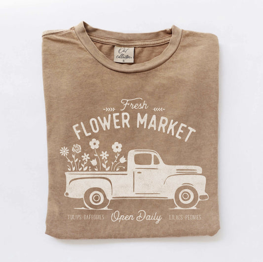 Fresh Flower Market Mineral Washed Graphic T-Shirt (Toast color) - by OAT COLLECTIVE