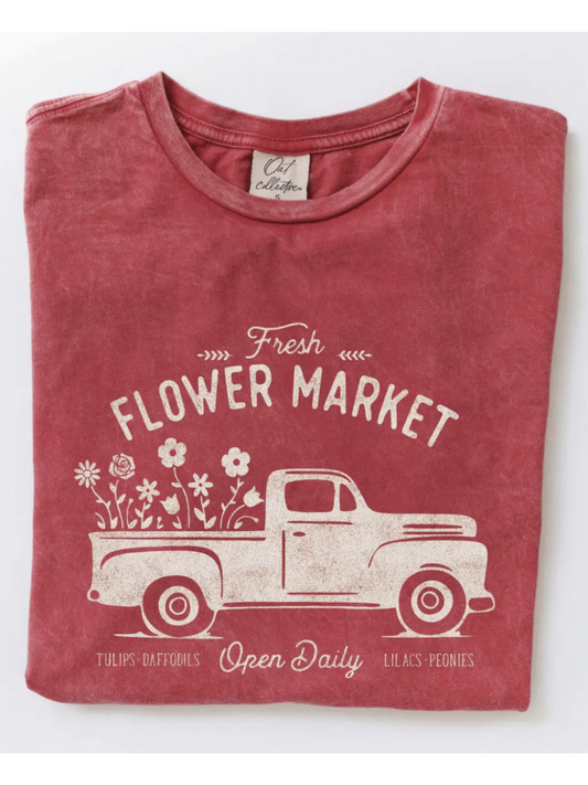 Fresh Flower Market Mineral Washed Graphic T-Shirt (Cardinal color) - by OAT COLLECTIVE®