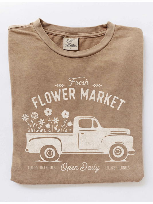 Fresh Flower Market Mineral Washed Graphic T-Shirt (Toast color) - by OAT COLLECTIVE
