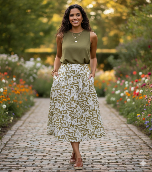 Tropical Print Midi Skirt - by Be Cool®