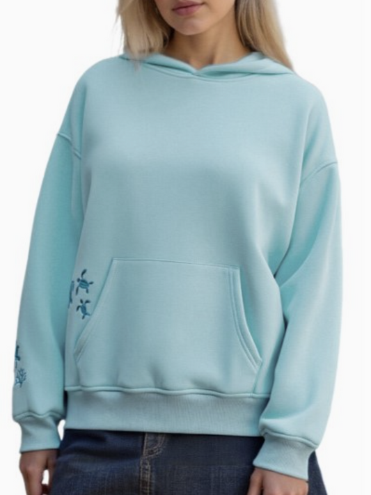 Gift from the Sea Ocean Embroidered Oversized Hoodie - Blue - by Rosa Clothing®
