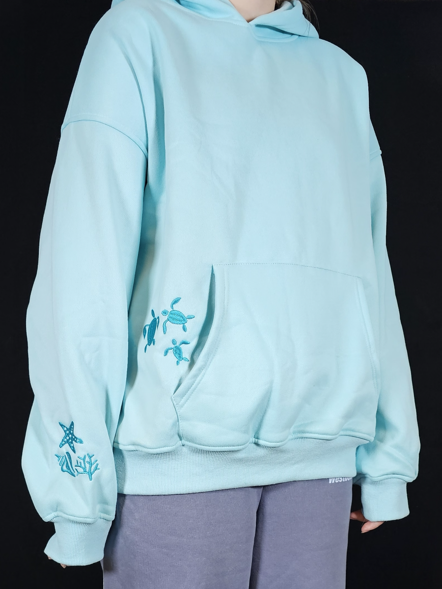 Gift from the Sea Ocean Embroidered Oversized Hoodie - Blue - by Rosa Clothing®